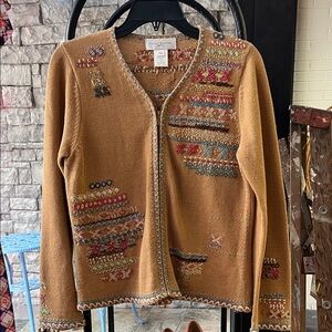 Vintage Susan Bristol Embroidered Tan Sweater Jacket